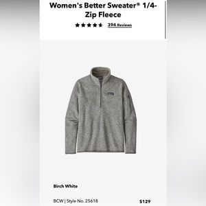 Patagonia Better Sweater 1/4-Zip Fleece. Womens large birch white